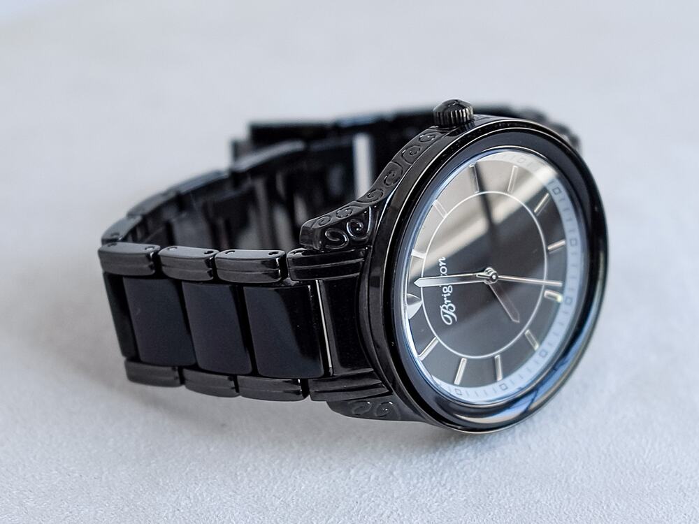 Brighton Carpinteria Chunky Wide Watch Dark Bronze Black Acrylic Fold Over Clasp